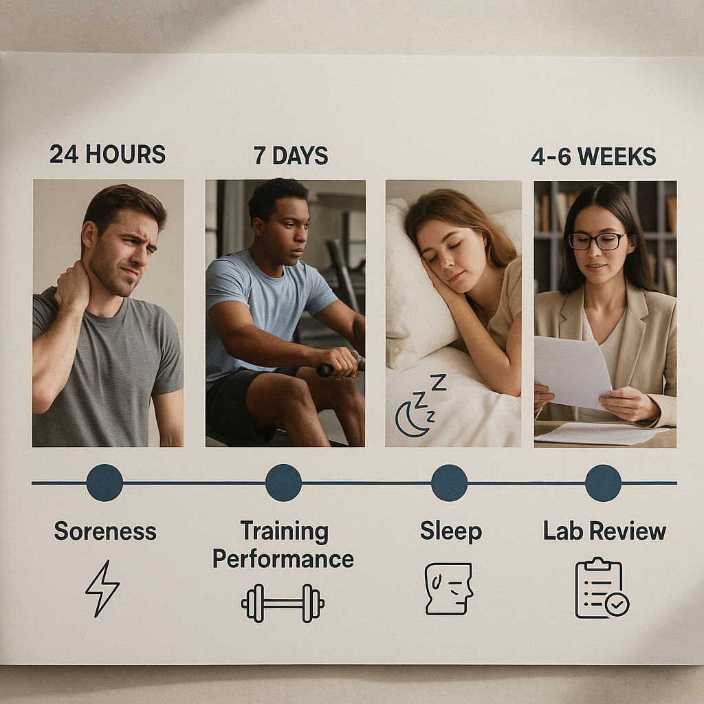 A horizontal timeline showing recovery markers over days and weeks.